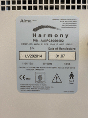 Picture of the label for 2007 Alma Harmony Laser Machine