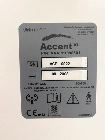 Picture of the label behind a 2008 Alma Accent XL Laser Machine