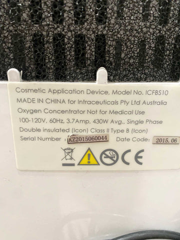 Picture of the label for 2015 Intraceuticals Oxygen Facial with model number