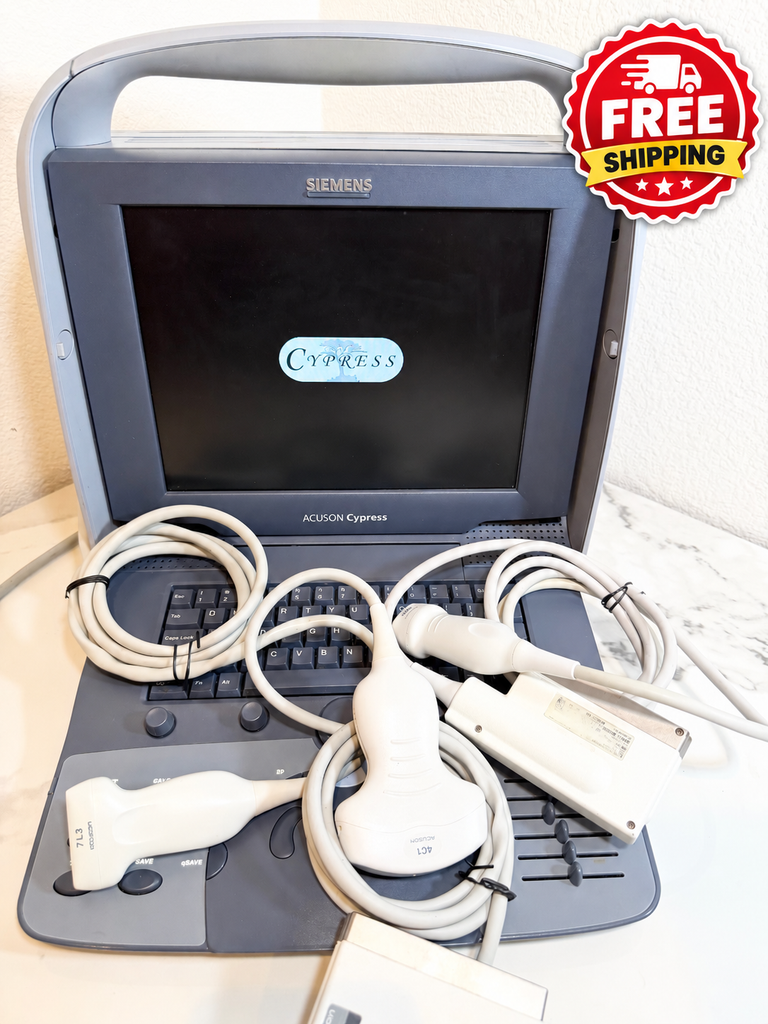 Siemens Acuson Cypress Portable Ultrasound w/ 3 Probes & Rolling Carrying Case