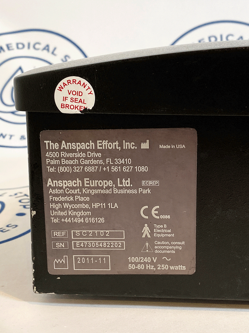 Picture of the lable behind Anspach SC2102 Single Port Console