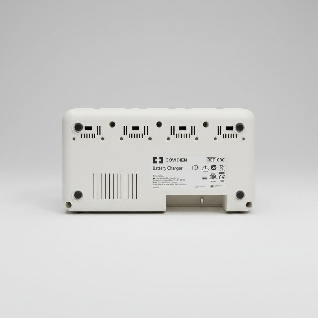 Bottom view picture of Covidien CBC Battery Charger SCG Sonicision 4 Bank IP2X Intertek