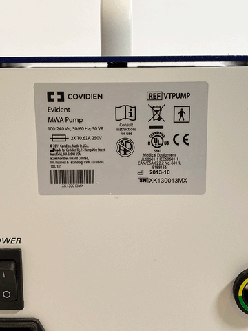 Picture of the lable for Covidien Evident MWA Pump VTPUMP
