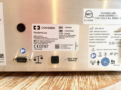 Manufacture info picture of Covidien Hysterolux Fluid Management System Control Unit