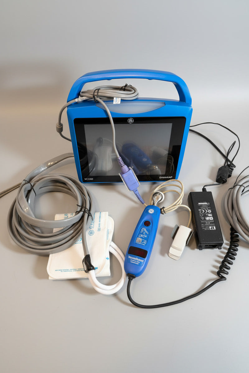 GE Carescape Dinamap VC150 Vital Signs Monitor device with cables.