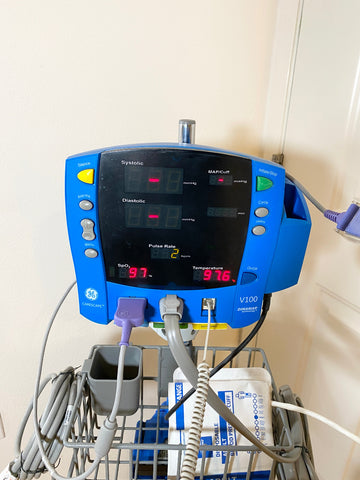 GE Dinamap CareScape V100 Vital Signs Monitor with digital display and cables