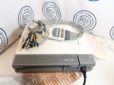Picture of GE Mac 5500 HD ECG / EKG Machine and accessories with lid down 