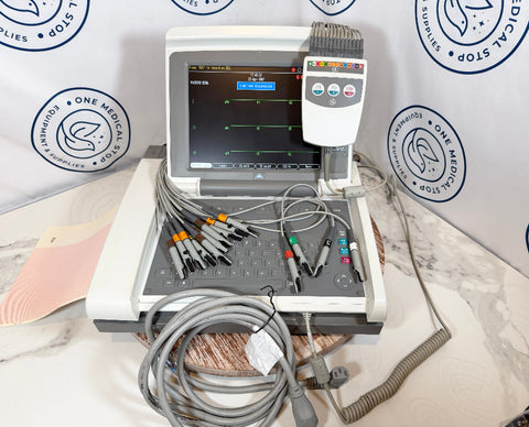 Picture of GE Mac 5500 HD ECG / EKG Machine with power and accessories.