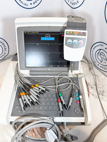 Picture of GE Mac 5500 HD ECG / EKG Machine with power and accessories.