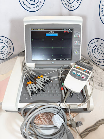 Picture of GE Mac 5500 HD ECG / EKG Machine with power and accessories.