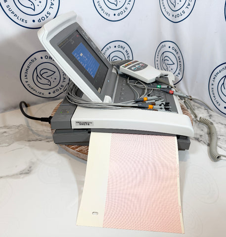 Picture of GE Mac 5500 HD ECG / EKG Machine side view with printing paper 