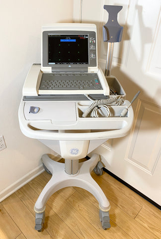GE Medical MAC 5500 EKG Machine machine on a wheeled cart