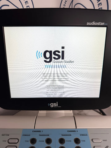 Gerson-Stadler audiometer with screen displaying the GSI logo.
