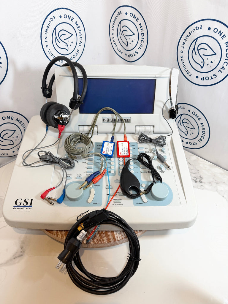 Grason-Stadler GSI 61 Clinical Audiometer machine with cables and headphones 