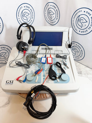 Grason-Stadler GSI 61 Clinical Audiometer machine with cables and headphones 
