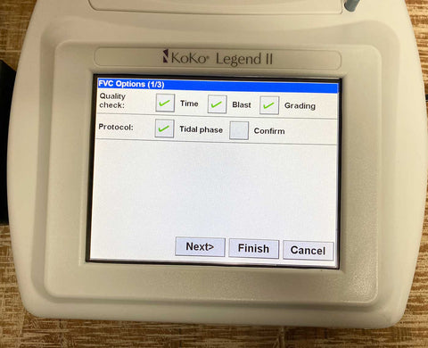 Picture of the screen for KoKo Legend II Spirometer