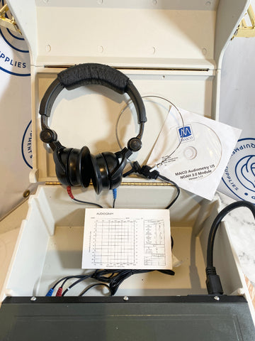 MAICO MA40 Portable Audiometer headphones with cables, CD and a document