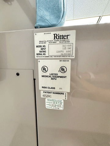 Picture of the label for the Midmark Ritter 311 Power Exam Table