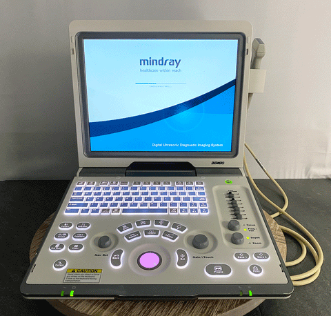 Front picture of the Mindray DP-50 Digital Ultrasound System with 75L38EA Linear Transducer 