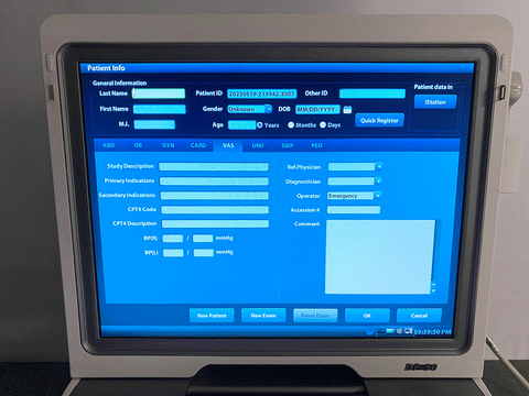 Picture of the screen for the Mindray DP-50 Digital Ultrasound System with 75L38EA Linear Transducer 