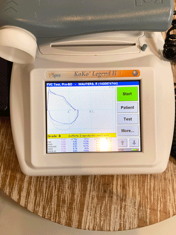 Picture of the screen for NSpire KoKo Legend II Spirometer Model 315000