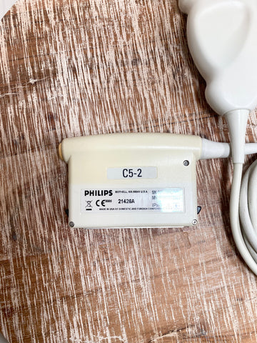 Philips C5-2 Broadband Convex Curved Array Ultrasound Transducer with a label 