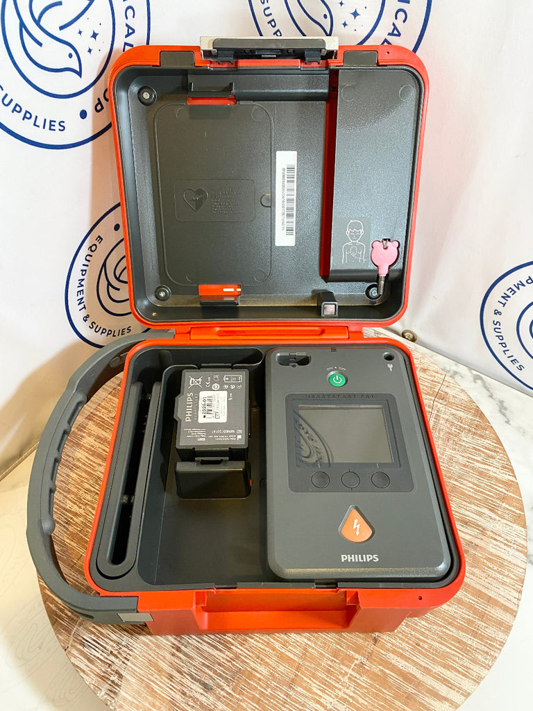 Philips Heartstart FR3 AED with open orange case