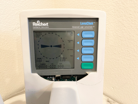 Picture of the screen for Reichert Lenscheck Advanced Logic Lensometer Model 12621 Rev: C Autolensometer