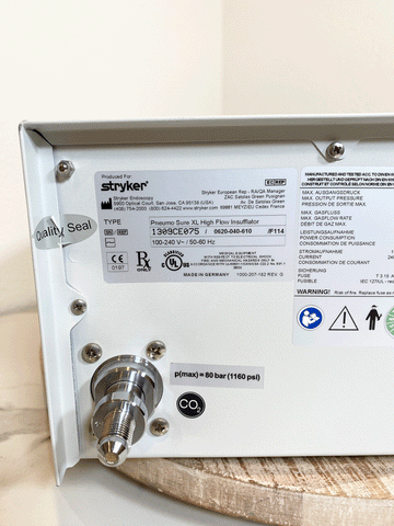 Picture of the back lable for Stryker Pneumo Sure XL High Flow Insulfflator