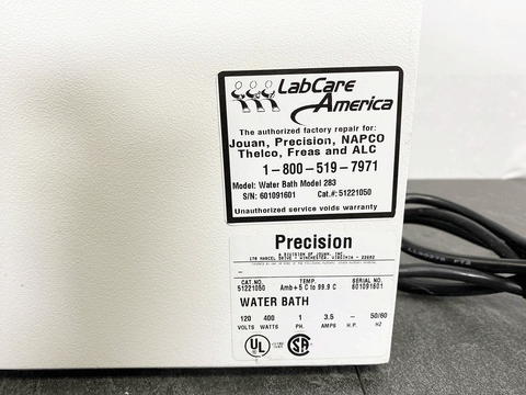 Picture of the label behind a Thermo Precision Water Bath 51221050