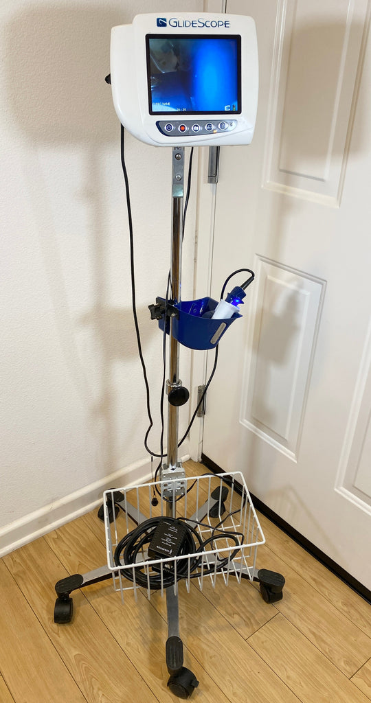 Full view of Glidescope Medical device on rolling wheels
