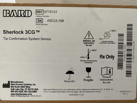 Picture of the label for Bard Medical Sherlock 3CG TCS Tip Confirmation System Display 9770131