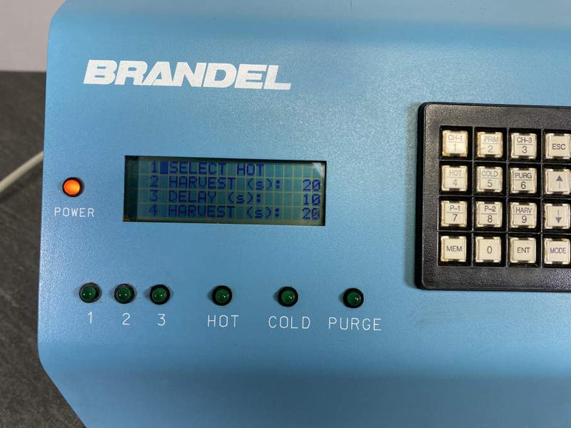 Picture of the front screen for Brandel Cell Harvester CH-055 Control Module that shows unit is powering up