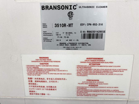 Picture of the label for Branson 3510 Ultrasonic Cleaner 