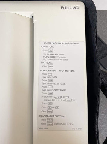 Picture of the model number for Burdick Eclipse 800 EKG Machine