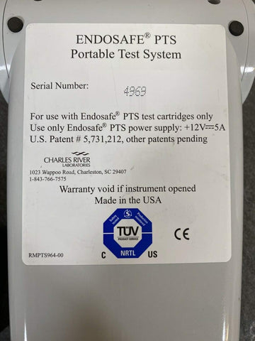 Picture of the label under the Charles River Laboratories Endosafe PTS Reader Portable Endotoxin Tester Lab