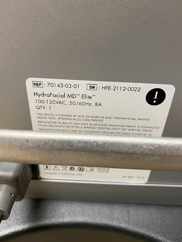 Picture of the label behind 2022 Edge Elite MD Hydrafacial System 