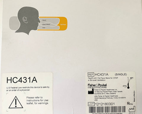 Picture of the label on the box for Fisher & Paykel FlexiFit 431 Full Face Mask