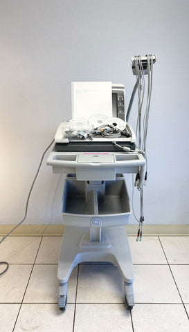 Front picture for GE Mac 5500HD EKG Machine with Rolling Cart with CDs and manuals 