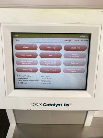 Picture of the monitor screen for IDEXX Catalyst DX Blood Chemistry Analyzer Machine that shows the menu option