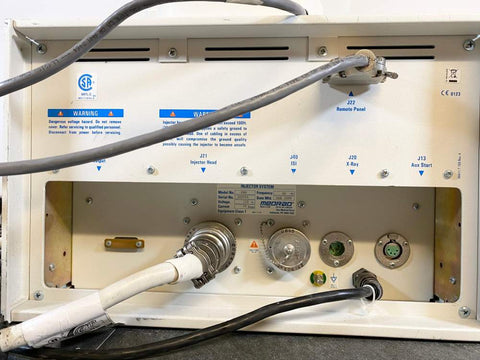 Back picture of MEDRAD MARK V PROVIS Angiographic Injection System Injector  that shows all the cables and connections