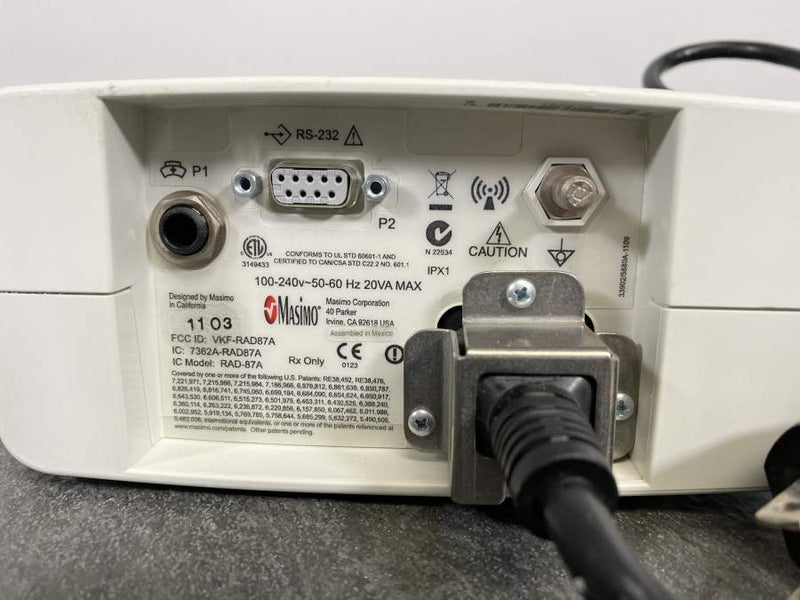 Picture of the label for Masimo Rad 87 Pulse Oximeter Patient Monitor