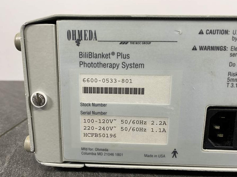 Picture of the label for Ohmeda BiliBlanket Plus High Output Phototherapy System