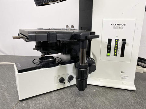 Side picture for Olympus BX60 F5 Microscope that shows the device powers up 