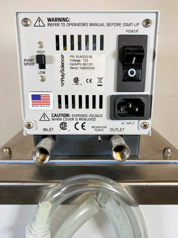 Picture of the label for PolyScience 91A0DG1B, 6-Liter Analog Controller Refrigerated that says Part number : 91A0DG1B