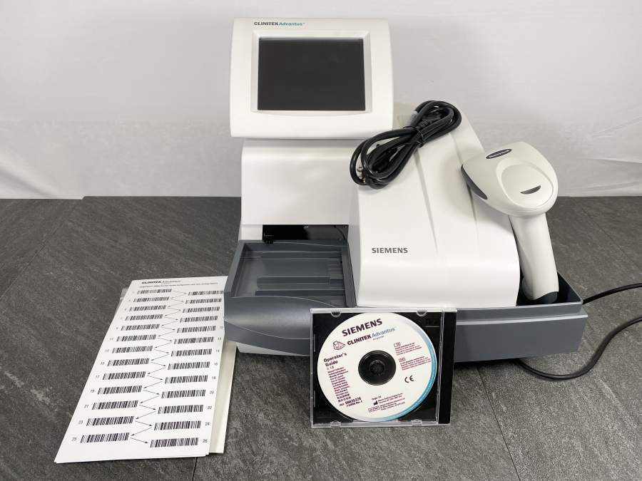 Front picture for Siemens Diagnostics Clinitek Advantus Urine Chemistry Analyzer with a power cord, Manual CD and Barcodes 