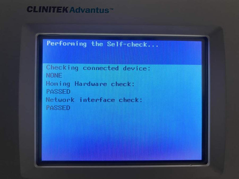 Picture of the screen for Siemens Diagnostics Clinitek Advantus Urine Chemistry Analyzer that shows it passes self check
