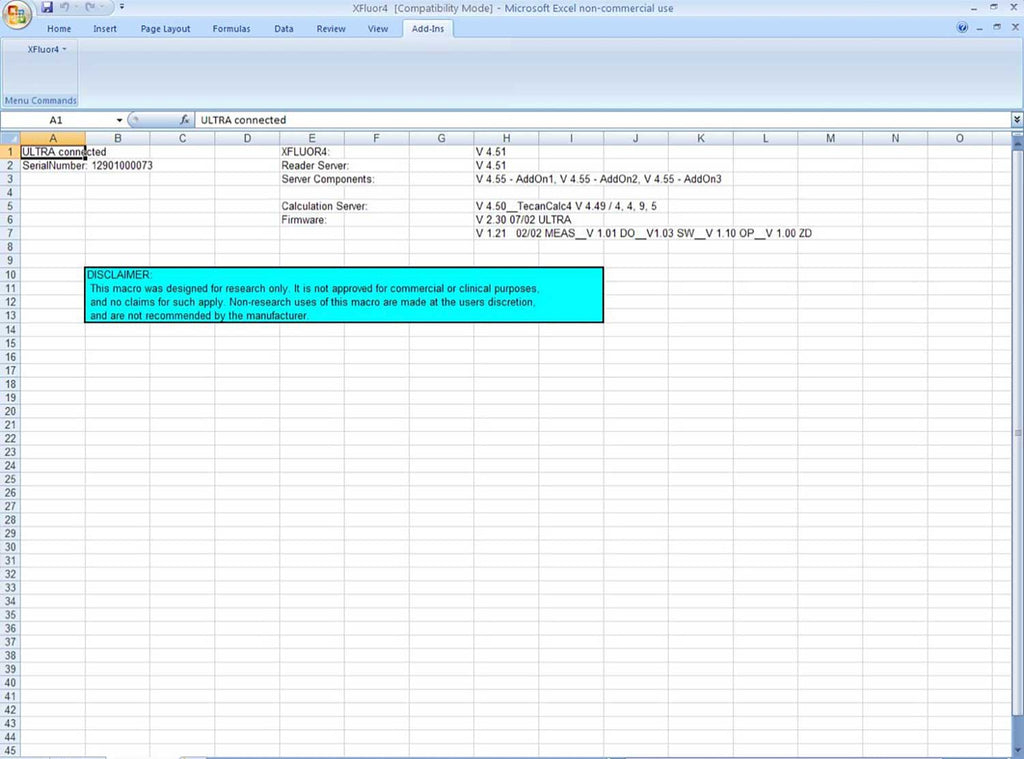 Picture of the test result for Tecan Ultra Multifunctional Microplate Reader 