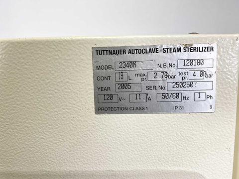 Picture of the label for Tuttnauer 2340M Autoclave Sterilizer 