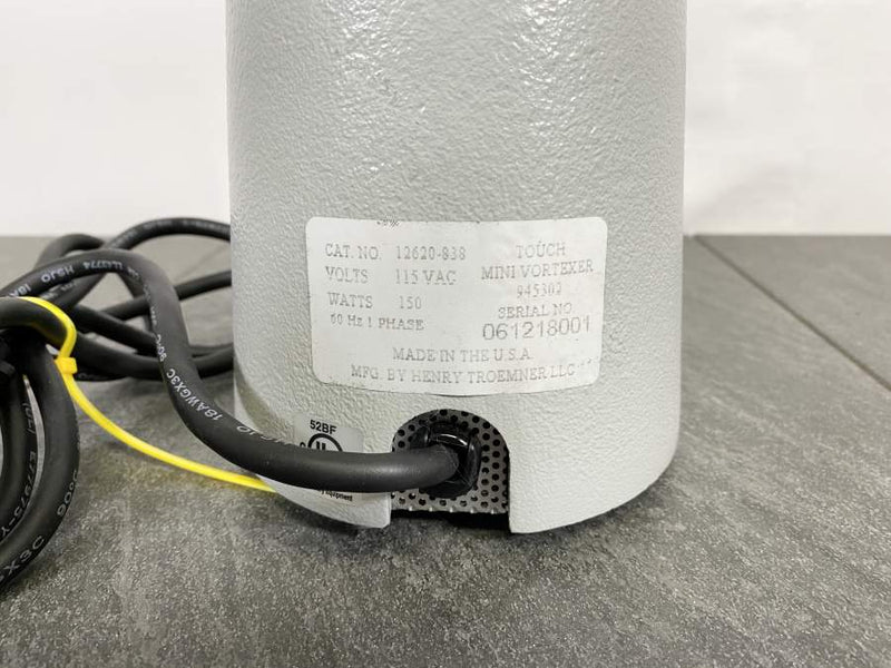 Picture of the label behind a VWR Fixed Speed Mini Vortexer 12620-838